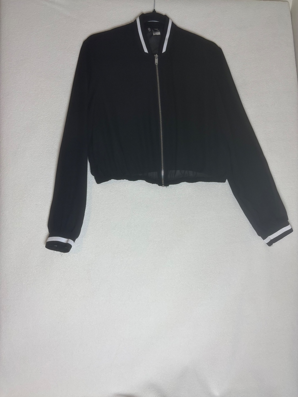 H&M Black Bomber Jacket with White Trim, Size EUR 40 / US 10